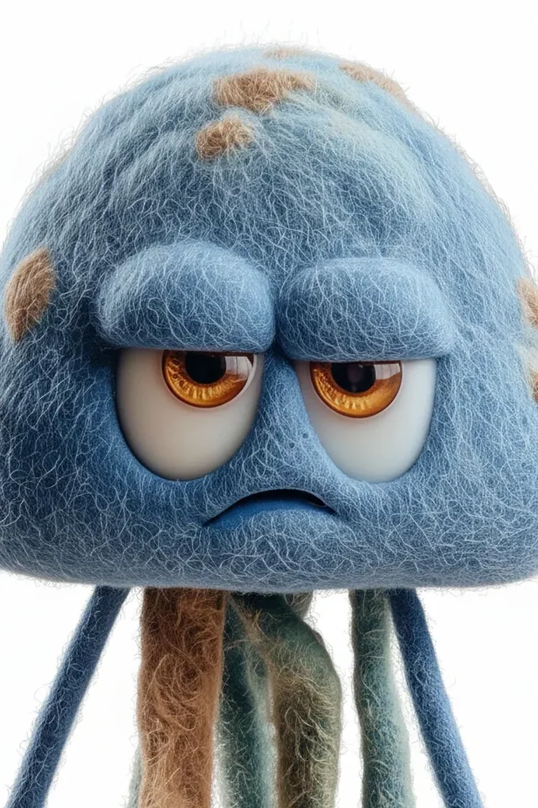 Close-up portrait of Jim the Jealous Jellyfish, from Gelli Belle's magical toy chest