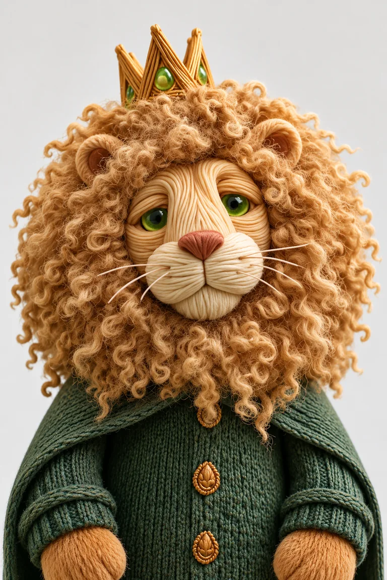 Close-up portrait of Larry the Lazy Lion, from Gelli Belle's magical toy chest