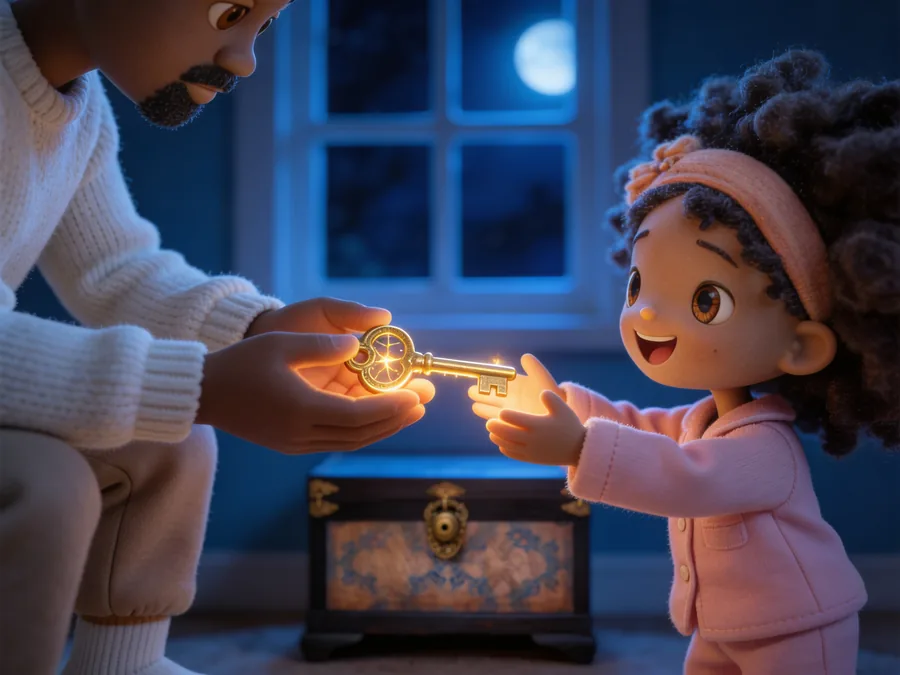 Gelli Belle receives a glowing golden key from her father